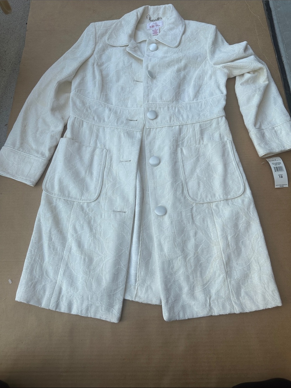 Nine & Co. White Textured Button-Front Trench Coat